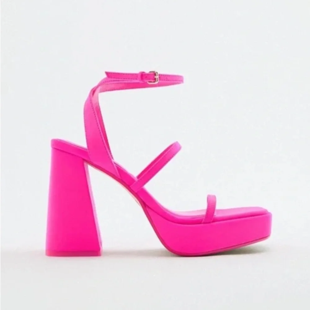 Zara Platform Sandals-Bright Pink/Fuschia - Picture 1 of 6